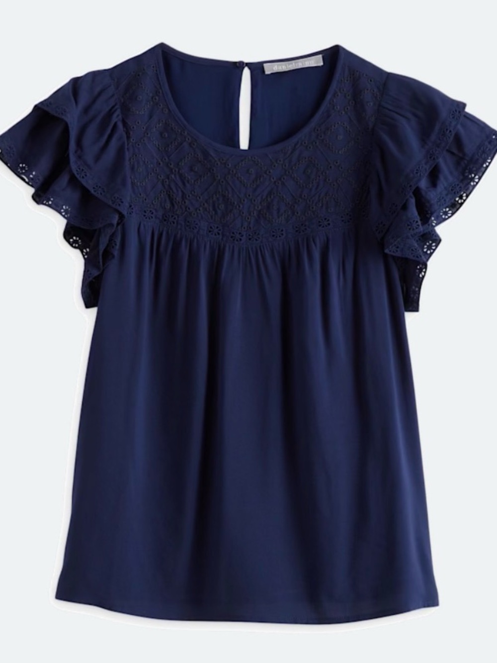Daniel Rainn Neriah Navy Eyelet Flutter Sleeve Blouse